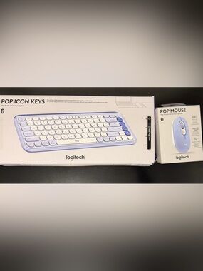 Logitech Pop Icons Keys Keyboard & Pop Mouse Set White and Lavender Accents
